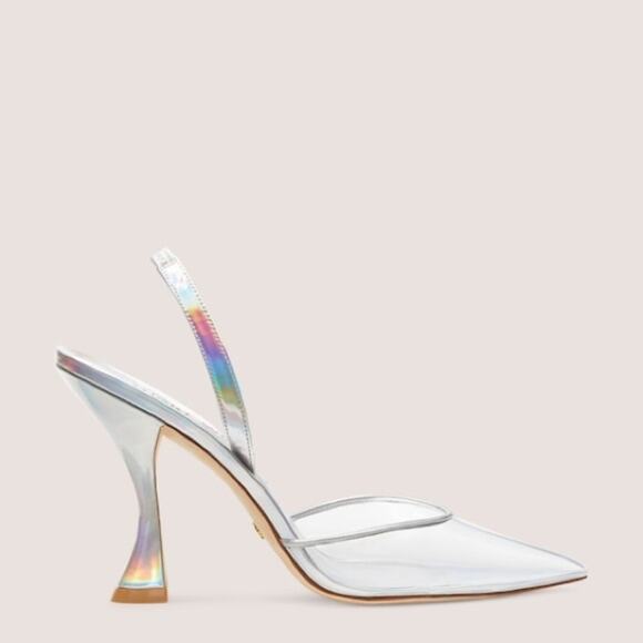Stuart Weitzman Womens Silver Clear Pointed Stuart Xcurve 100 Slingback Heels 10 - Picture 5 of 11